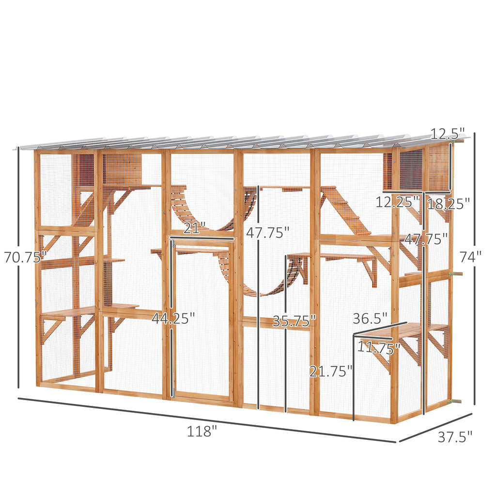 Large Orange Outdoor Cat Enclosure with Multiple Shelves