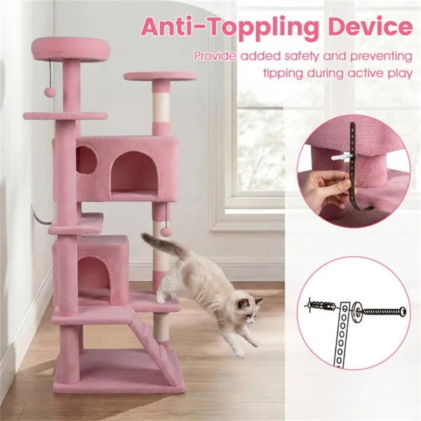 52" Multi-Level Cat Tree Tower with Condos - Pink