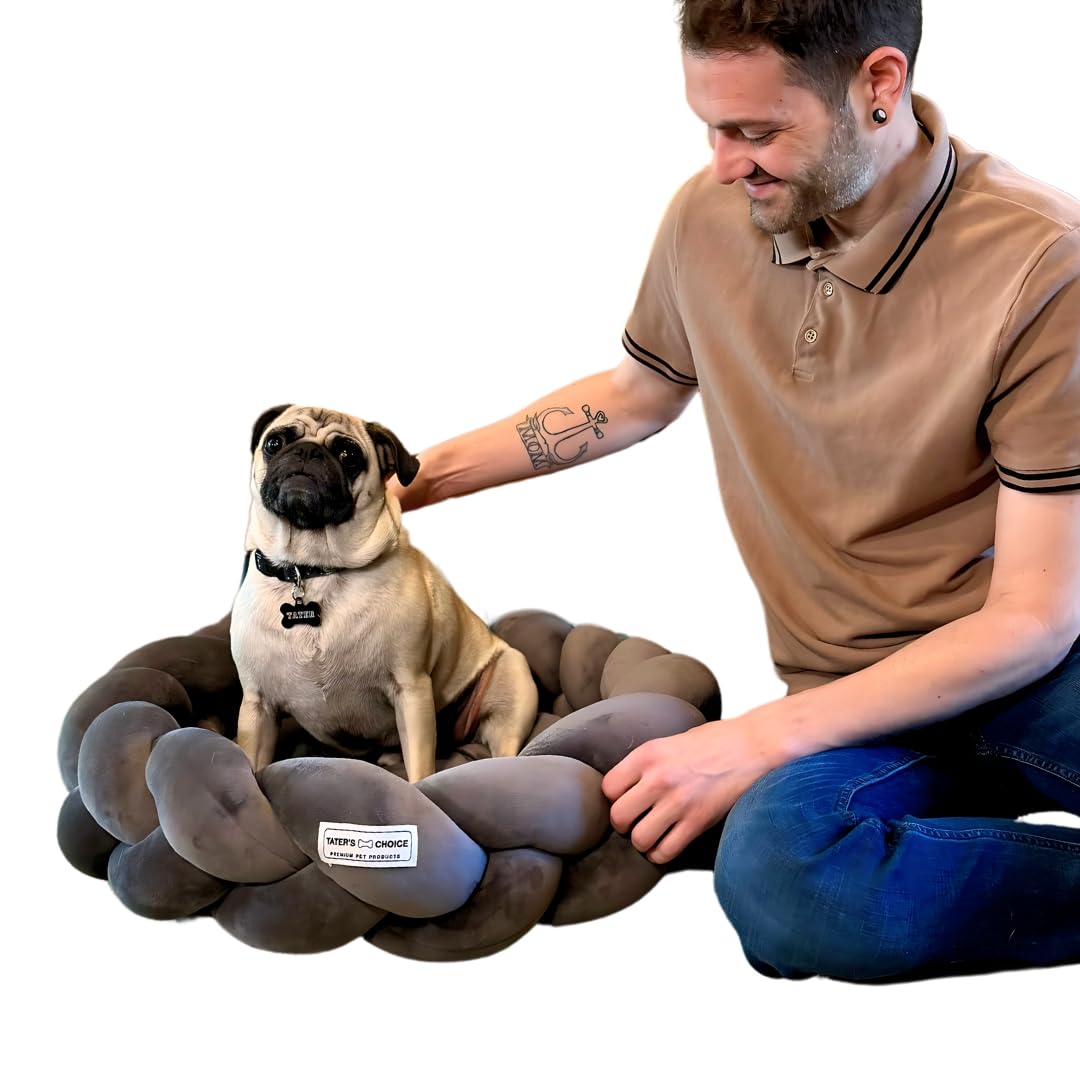 Braided Dog Bed with Plush Polyester, Charcoal Grey, 24-inch