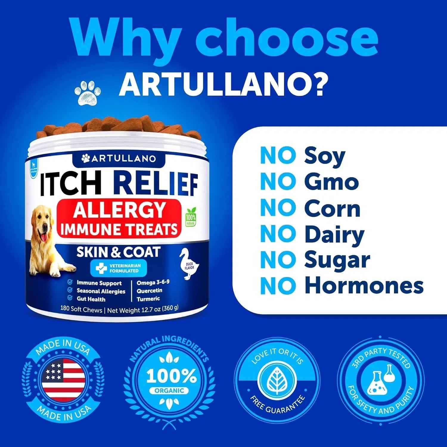 Dog Allergy & Skin Relief Chews - 180 Duck Flavored Treats
