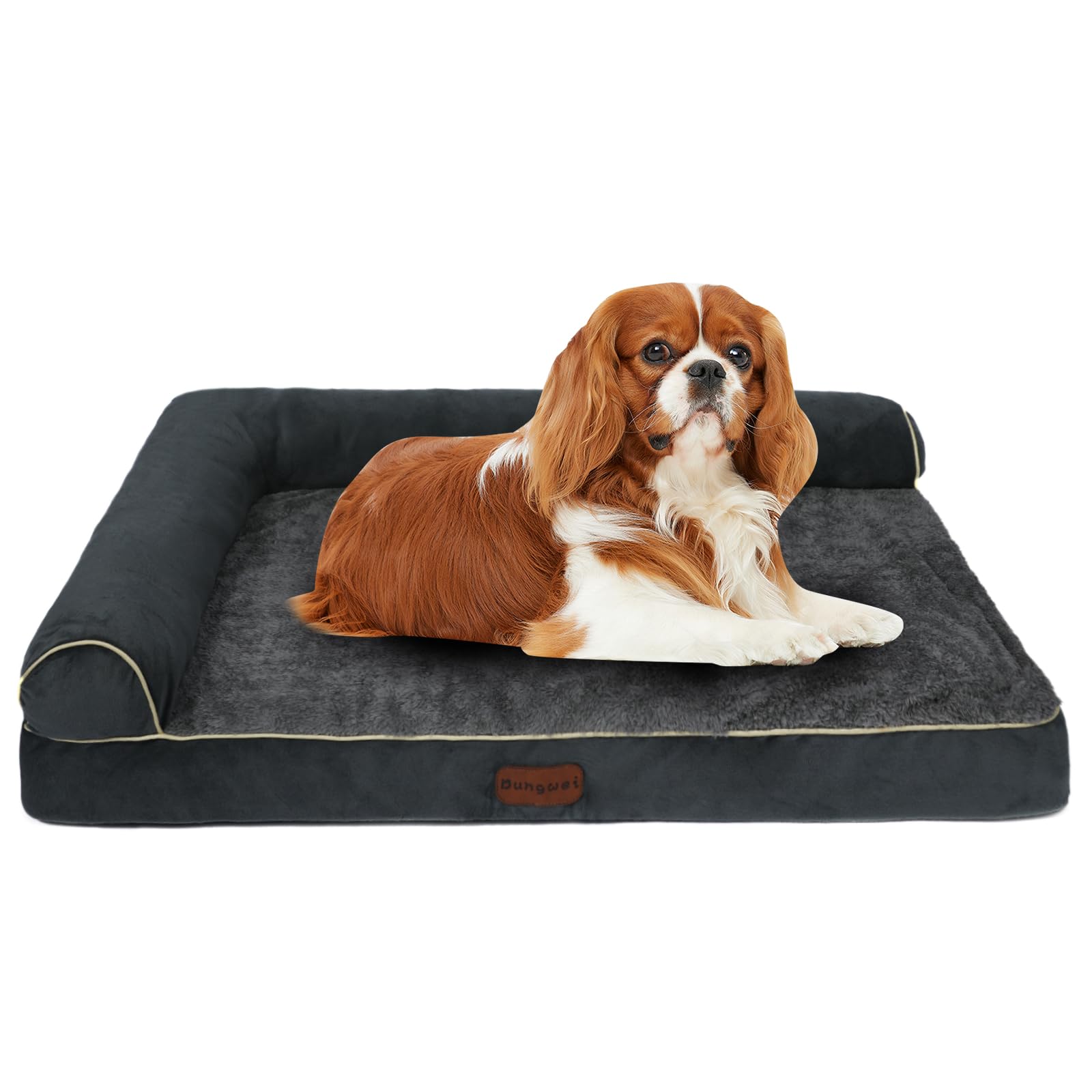 Orthopedic Pet Sofa Bed with Bolster, Dark Gray 39" x 23" x