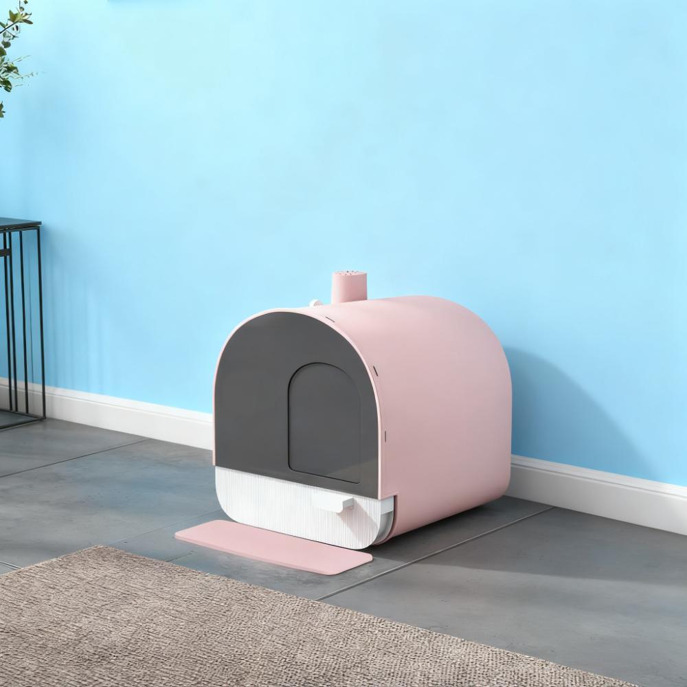 Pink Covered Litter Box with Scoop and Filter
