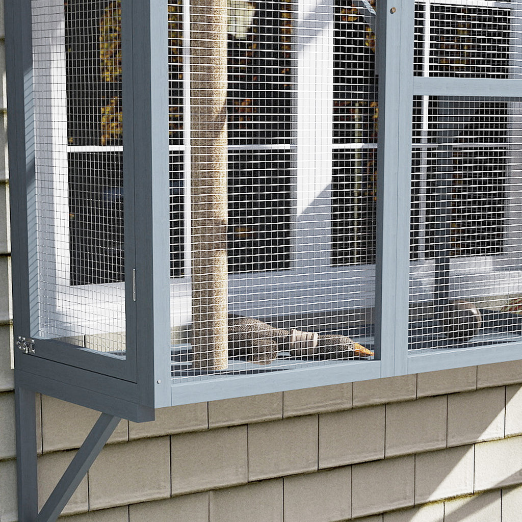 Outdoor Cat Enclosure with 2 Jumping Platforms, Gray
