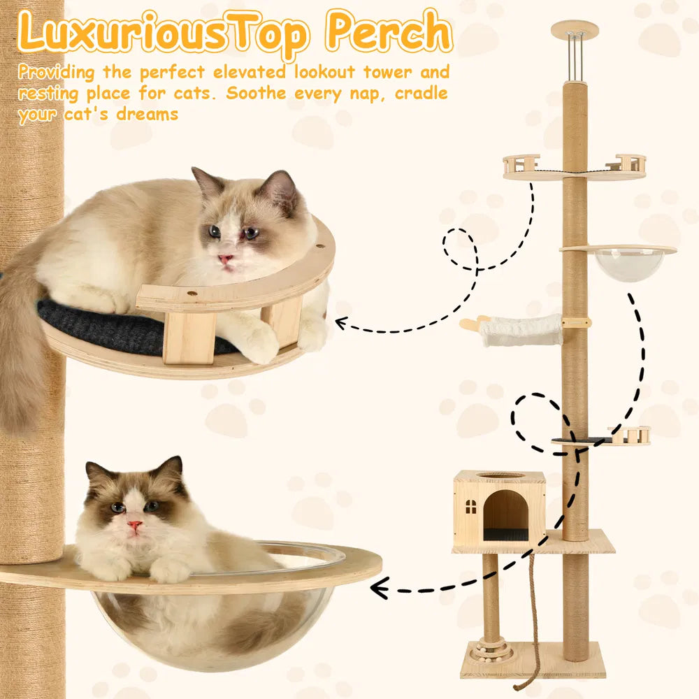 6-Level Floor-to-Ceiling Cat Tree with Capsule