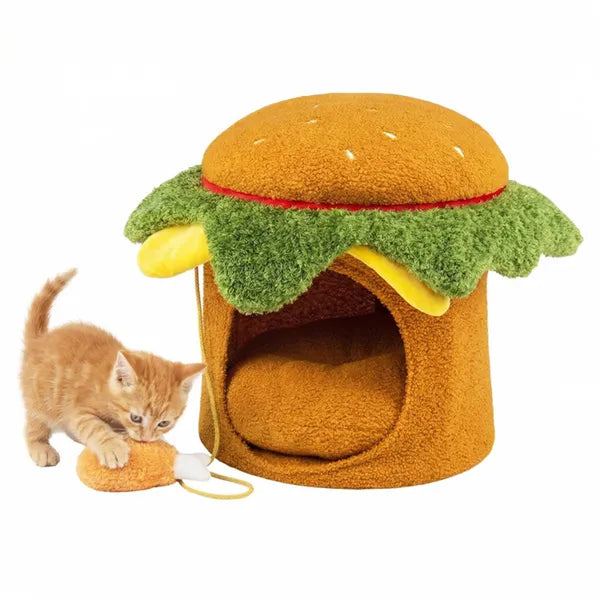 Cheeseburger Theme Cat Nest with Plush Toy