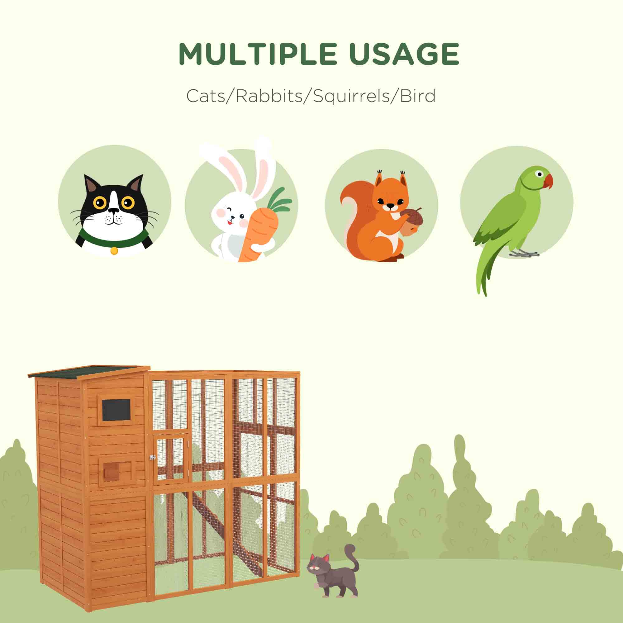 Natural Wooden Outdoor Catio with Platforms and Ramps