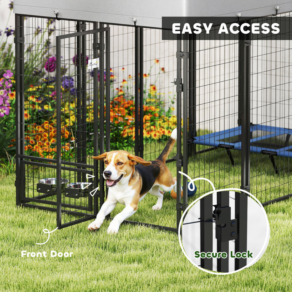 Elite Outdoor Canine Enclosure with Canopy, Silver