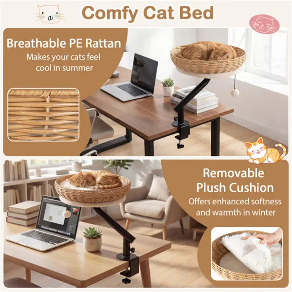 Rotatable Desktop Cat Bed Perch, 2-in-1 Workspace Retreat