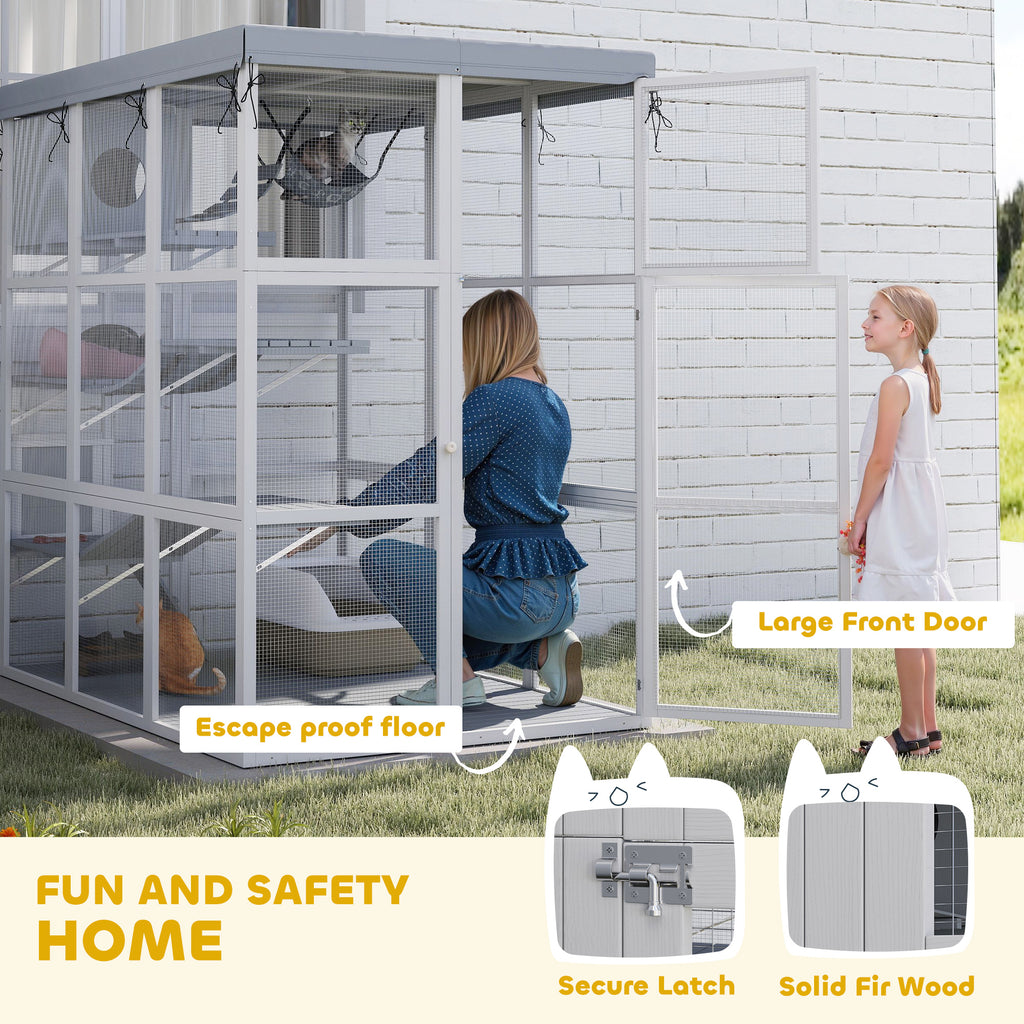 Large Outdoor Catio with Hammock & Condo, Gray