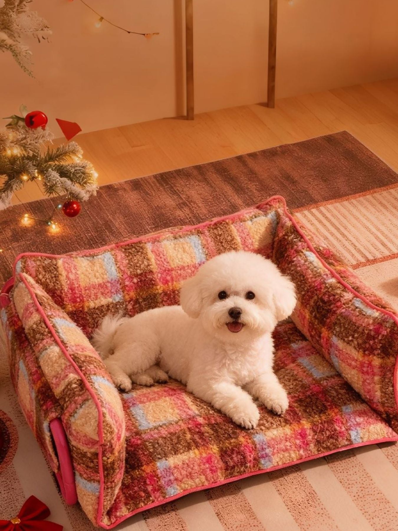 Elegant Plaid Pet Sofa Bed with Plush Cushion