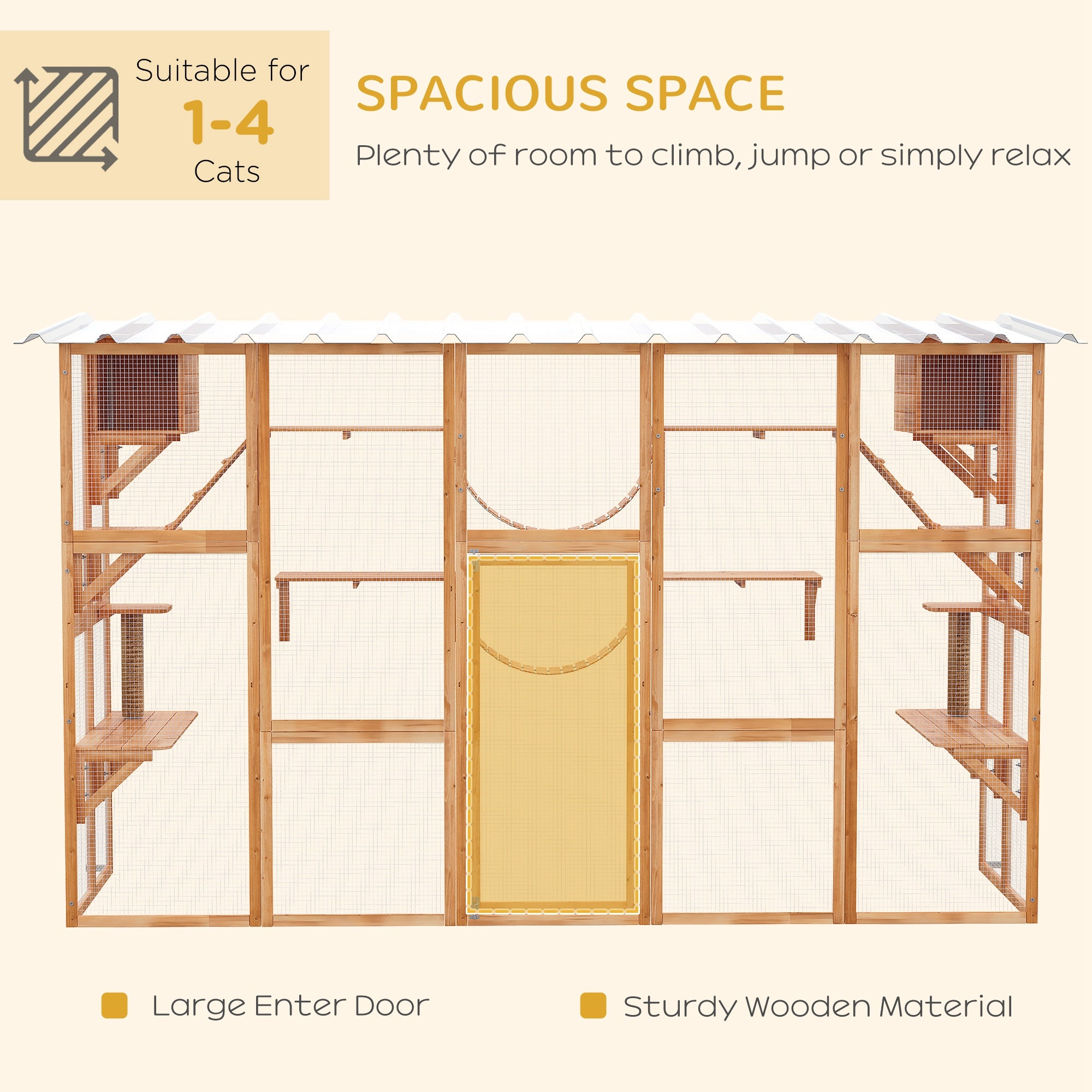 Large Orange Outdoor Cat Enclosure with Multiple Shelves
