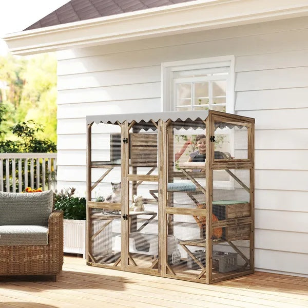 Outdoor Cat Enclosure, 5 Platforms & 2 Resting Boxes