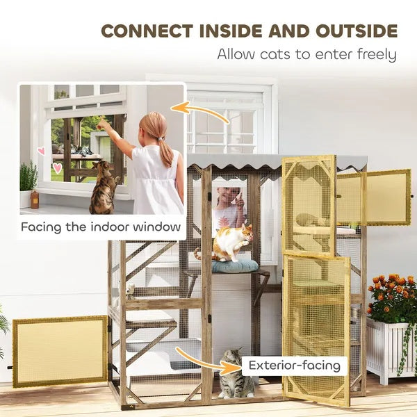 Outdoor Cat Enclosure, 5 Platforms & 2 Resting Boxes