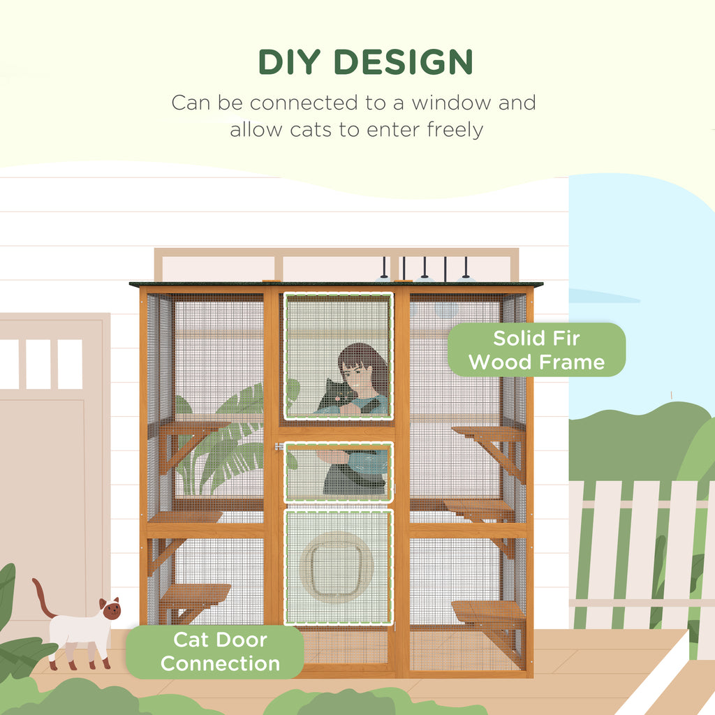 Outdoor Cat Enclosure, 71" L, 6 Ledges, Orange