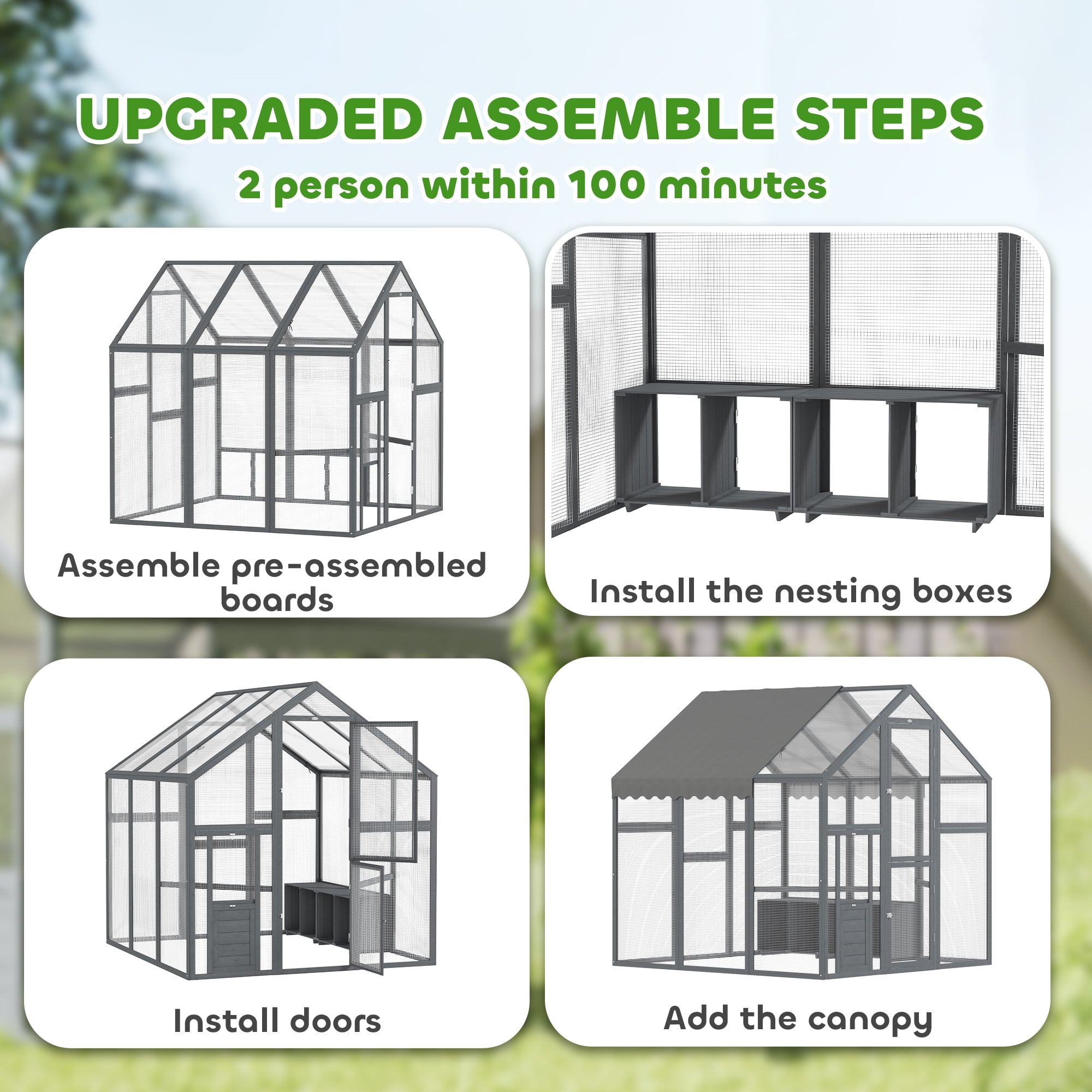 Large Wooden Chicken Run with Waterproof & Anti-UV Cover, Gr