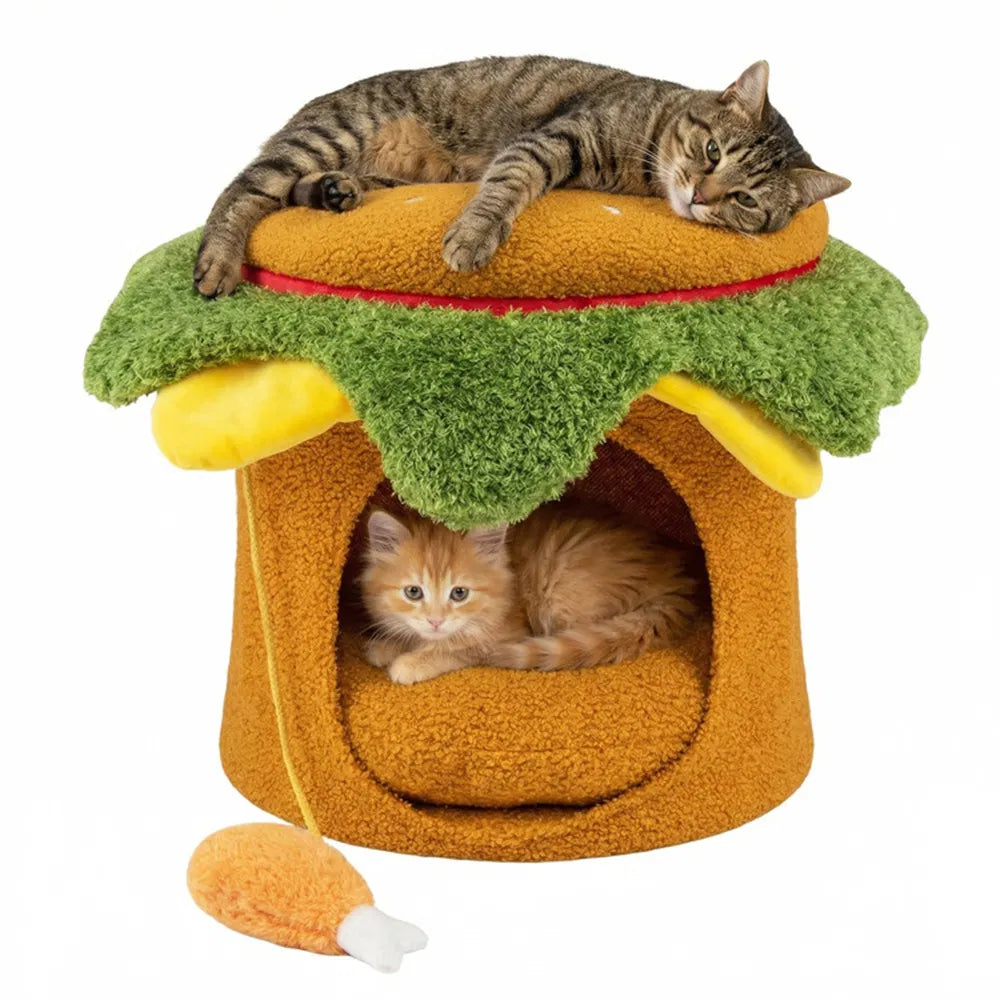 Cheeseburger Theme Cat Nest with Plush Toy