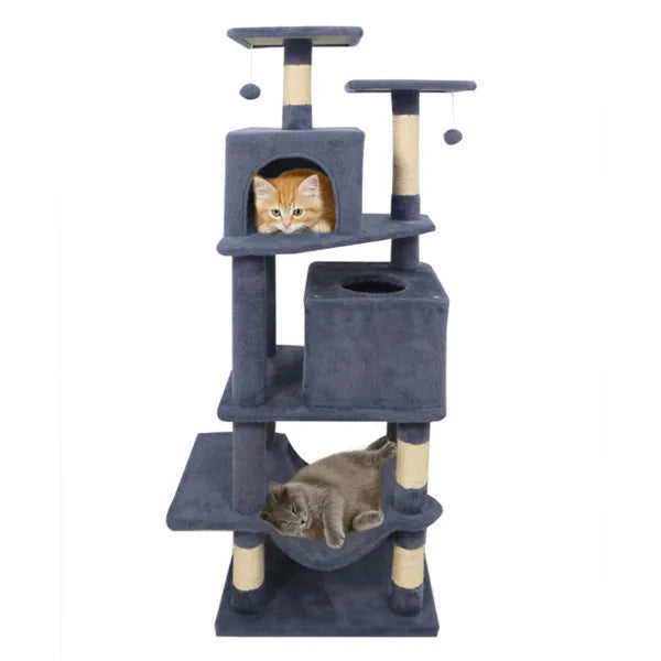 57" Multi-Level Cat Tree, 2 Condos & Hammock - Gray