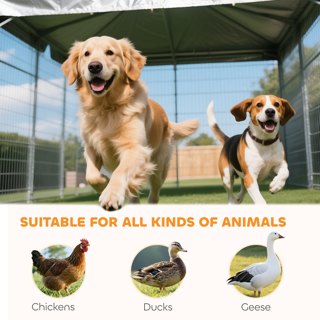 Outdoor Dog Kennel, 19.7' x 7.5' x 5.2', with Bowl Rack