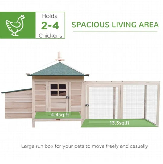 Natural Pine Wood Chicken Coop with Nesting Box