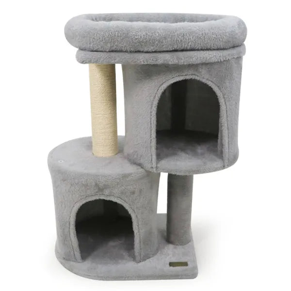 26" Compact Cat Tree with Two Condos & Scratching Posts