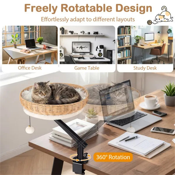 Rotatable Desktop Cat Bed Perch, 2-in-1 Workspace Retreat