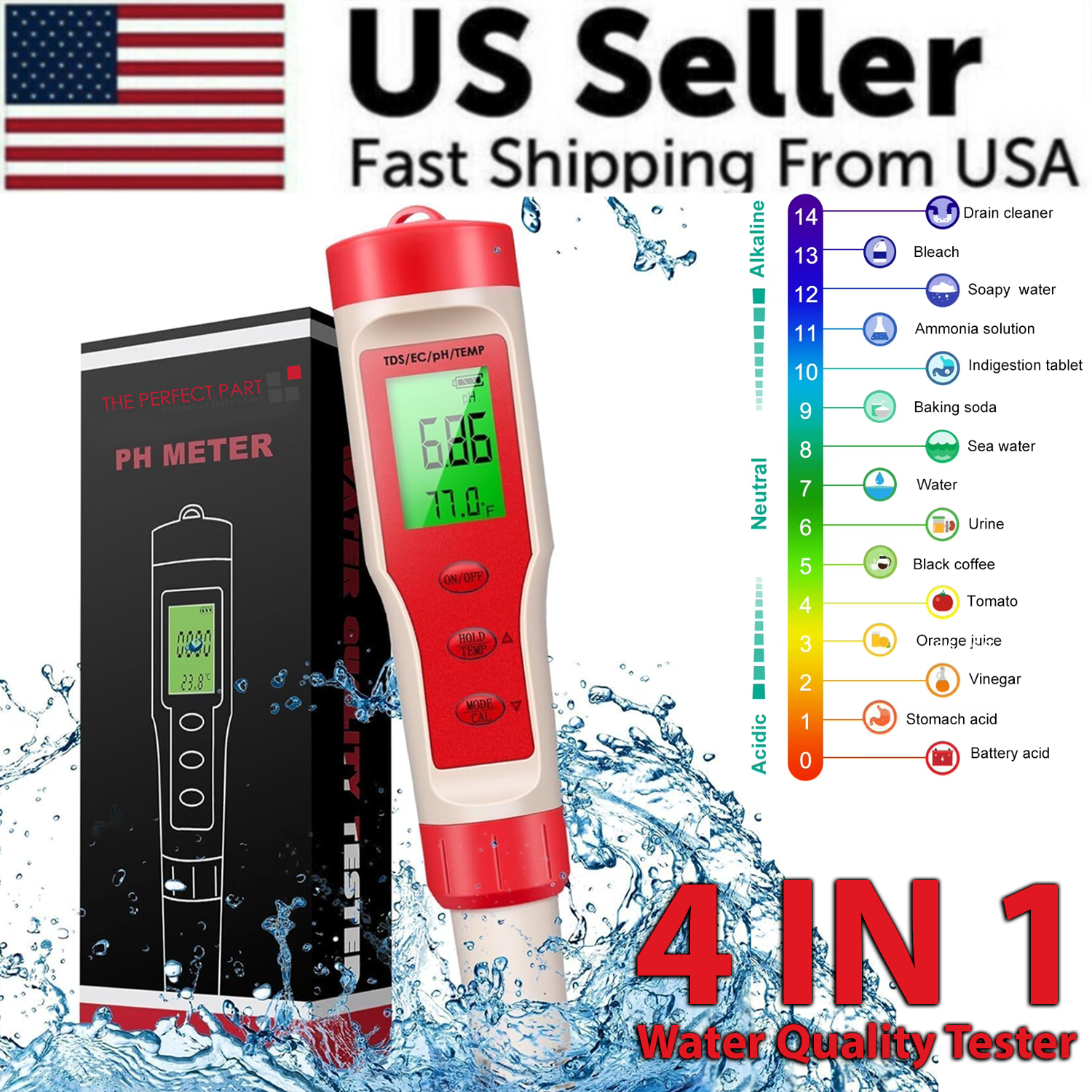 4-in-1 Digital pH EC Meter for Water Testing