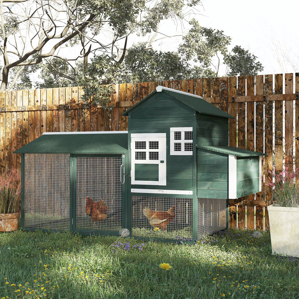 84" Wooden Chicken Coop with Run and Nesting Box, Green