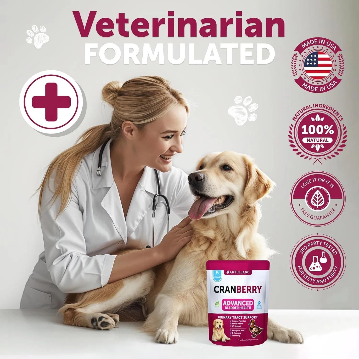 Cranberry Bladder & Kidney Support Soft Chews for Dogs, 70 C