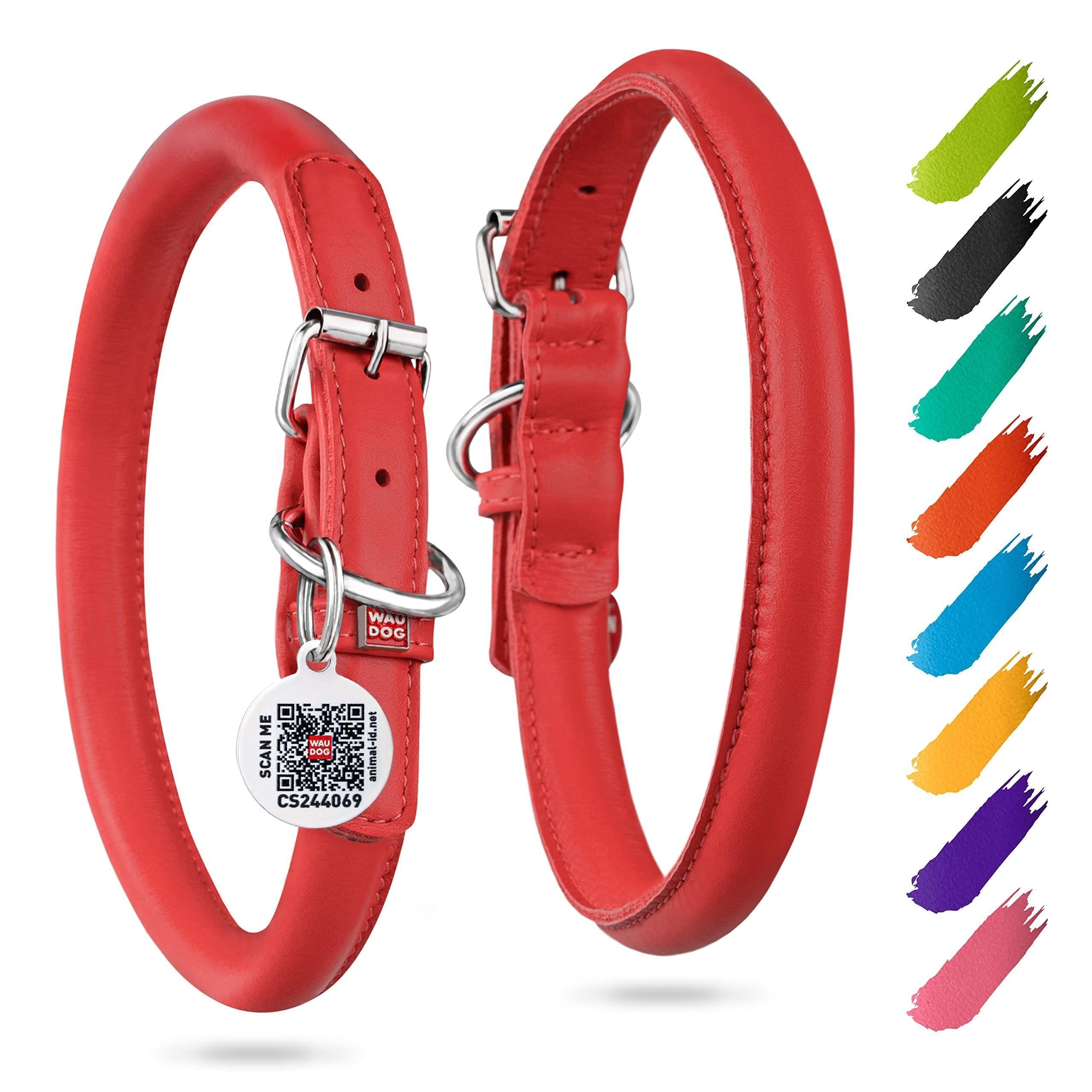 Red Rolled Leather Dog Collar: XSmall, 10-13 inch Neck