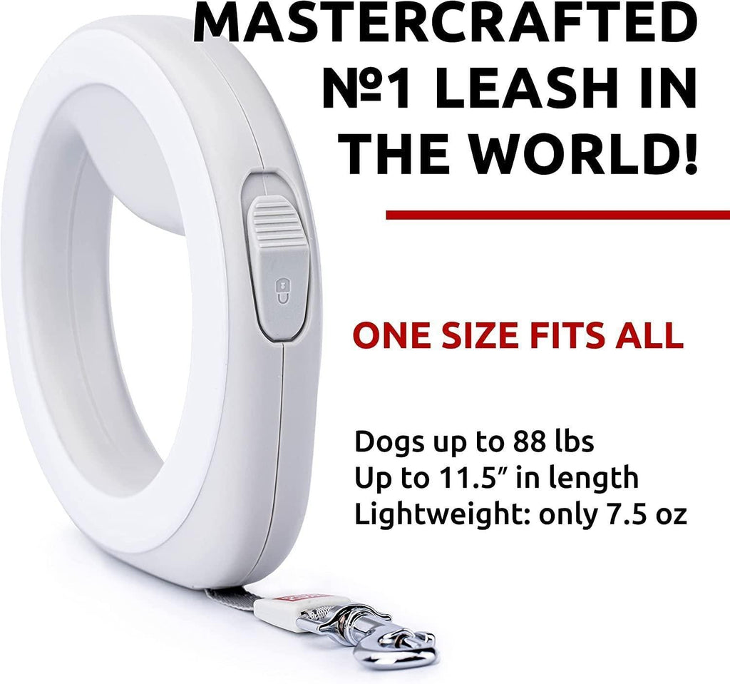 White Hands-Free Retractable Dog Leash, 9.5 Ft