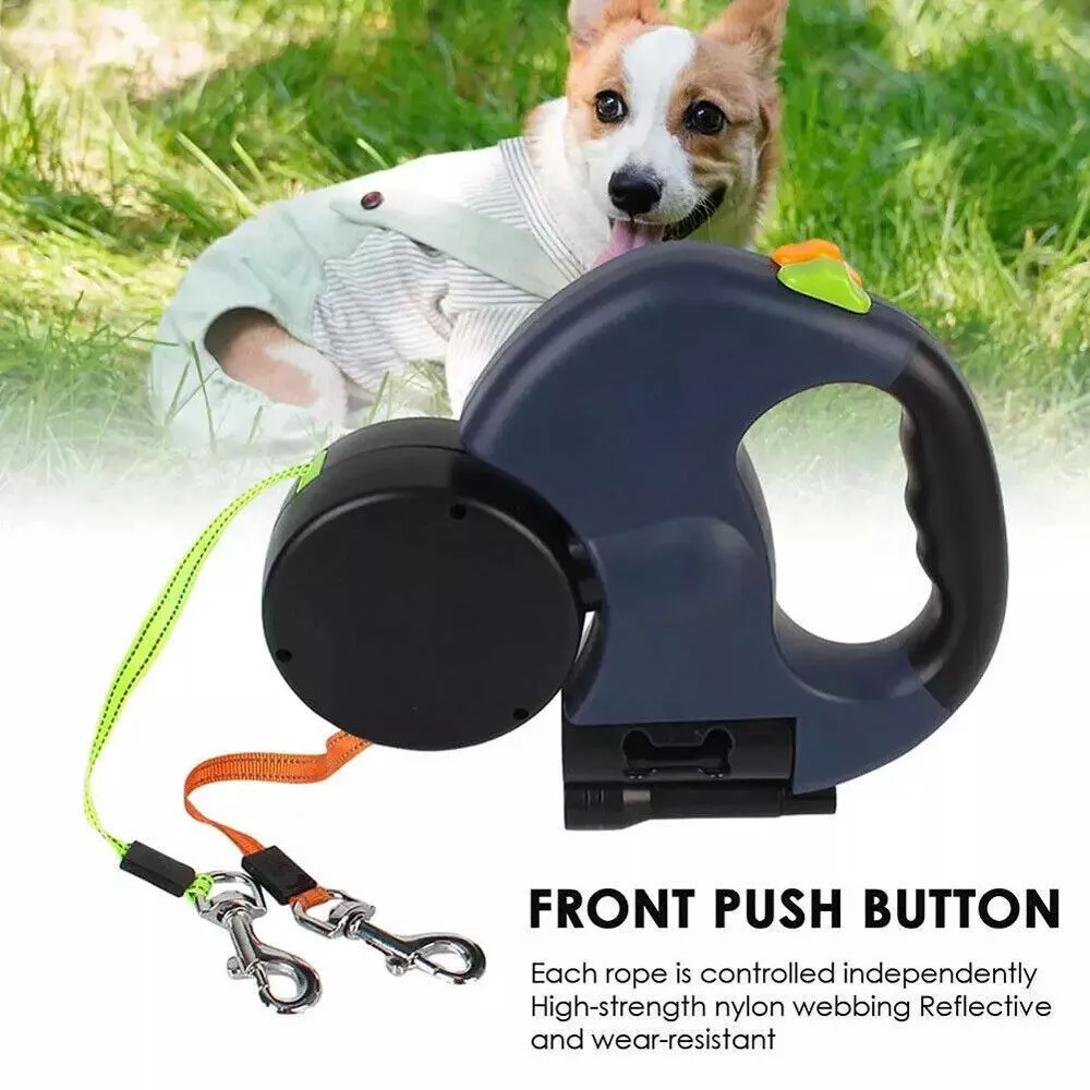 Reflective Retractable Dual Pet Leash