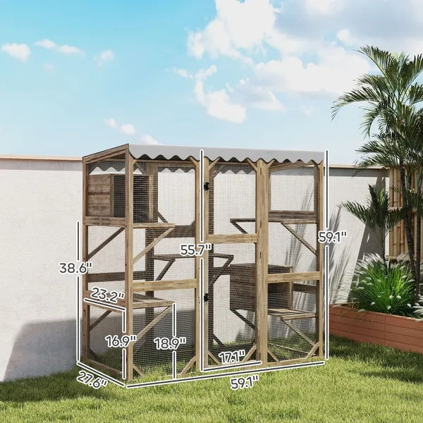 Outdoor Cat Enclosure, 5 Platforms & 2 Resting Boxes