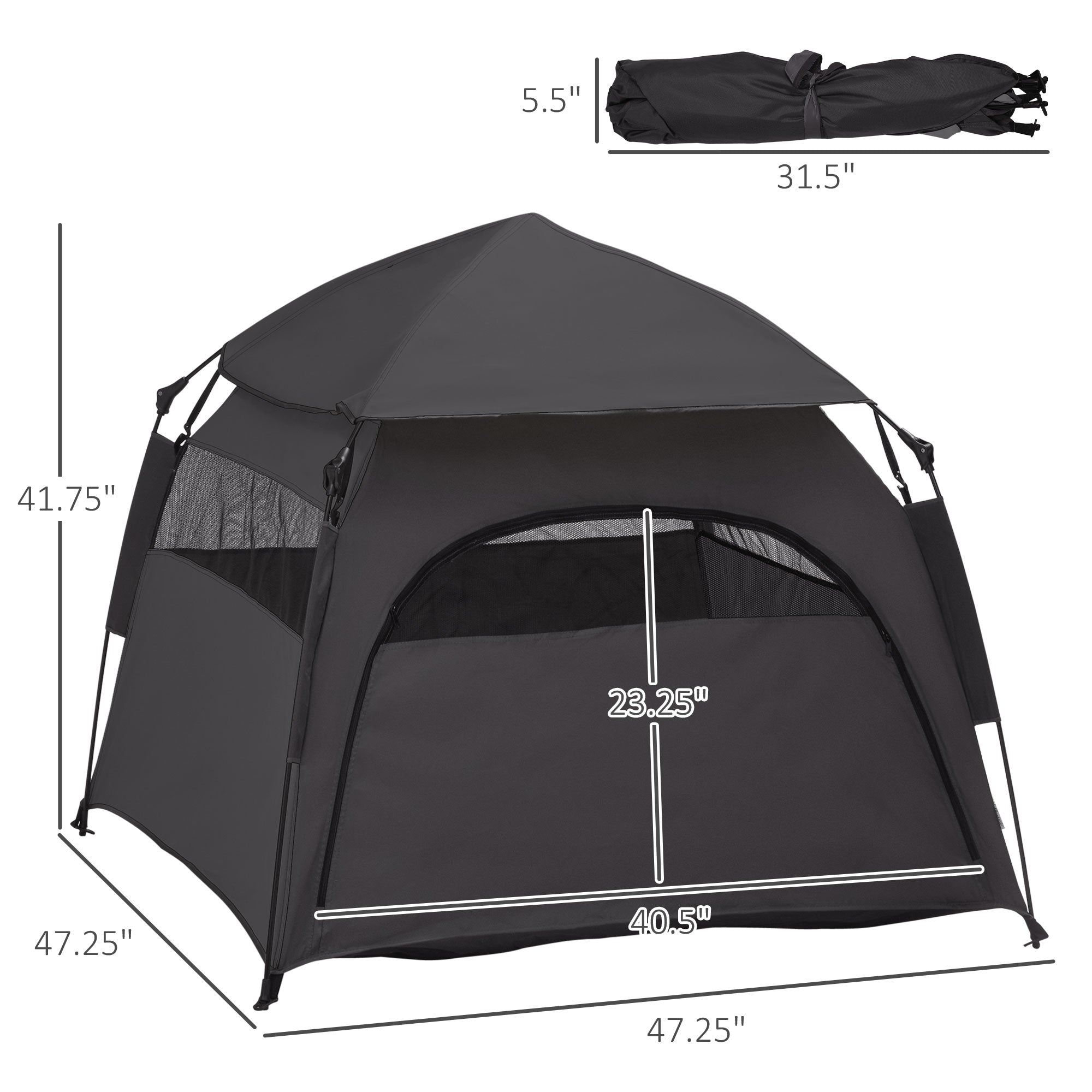 Luxury Pet Tent with Carry Bag, Dark Gray