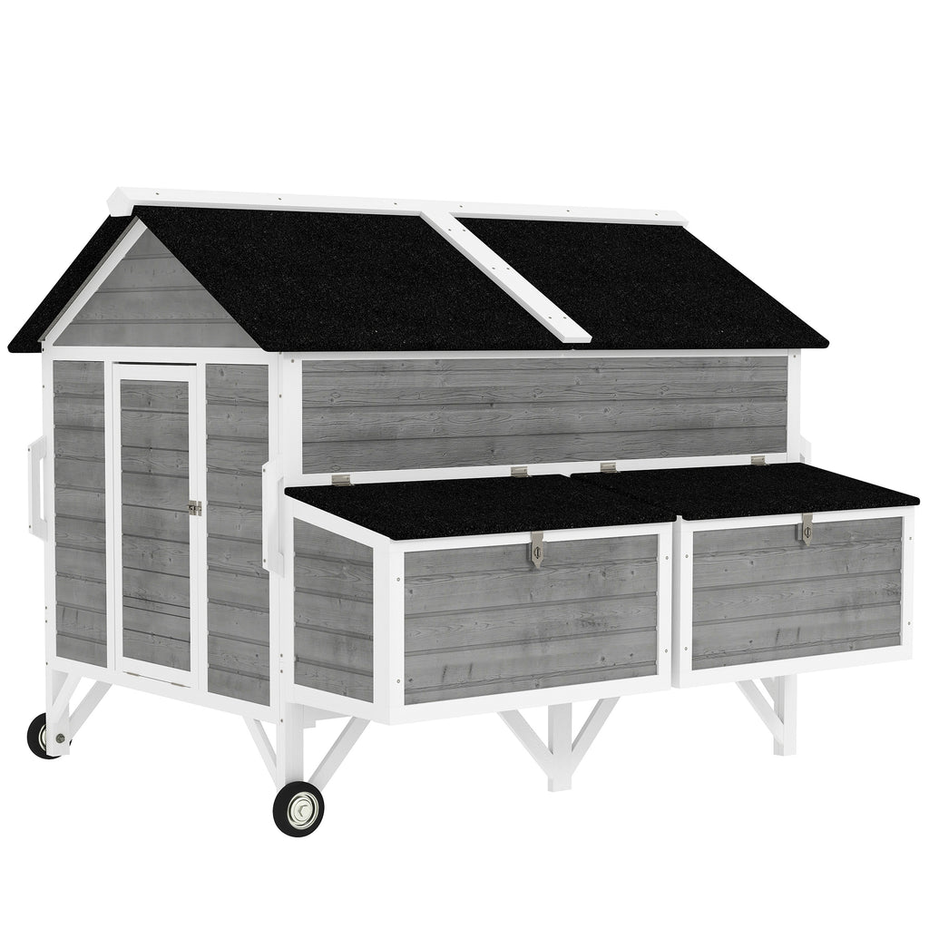59" Gray Wooden Chicken Coop with Wheels and Nesting Boxes