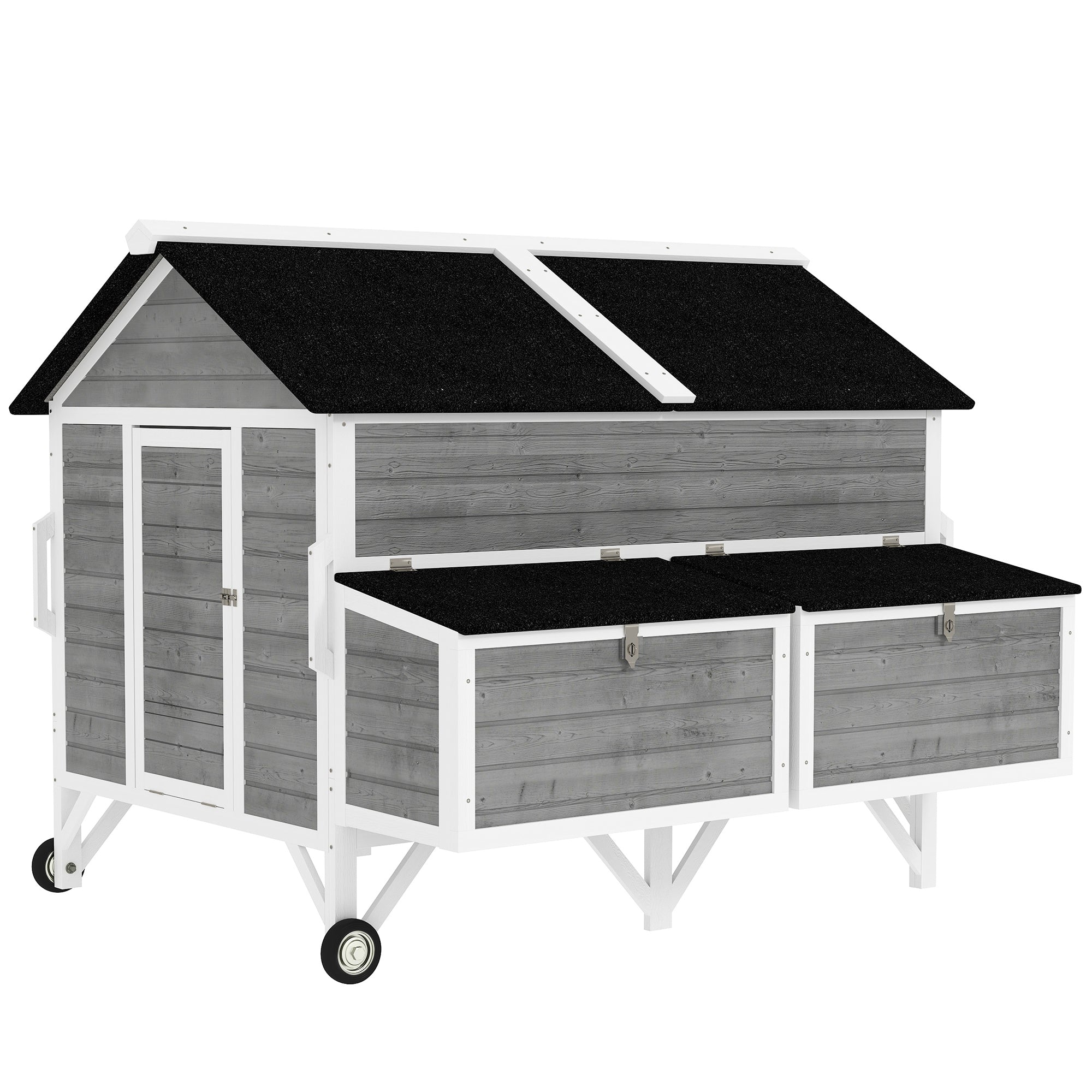 59" Gray Wooden Chicken Coop with Wheels and Nesting Boxes