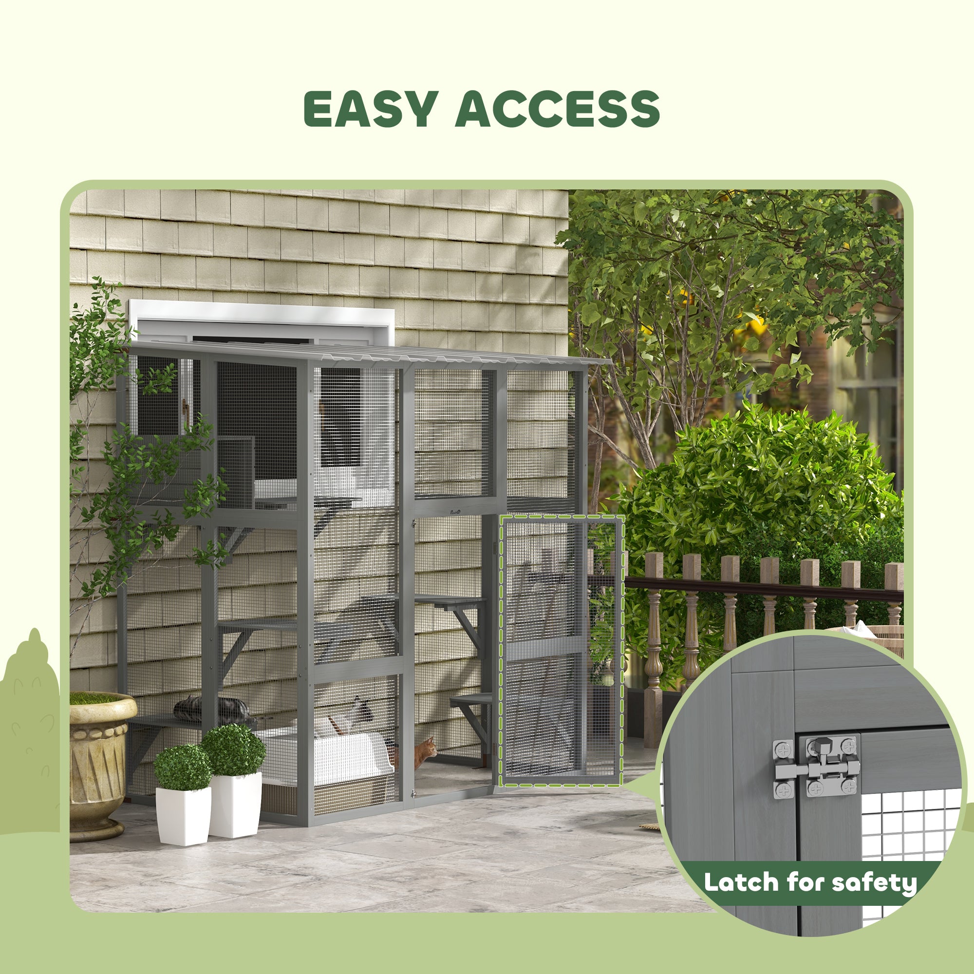 Elegant Cat Window Enclosure with Bridge & Platforms, Gray