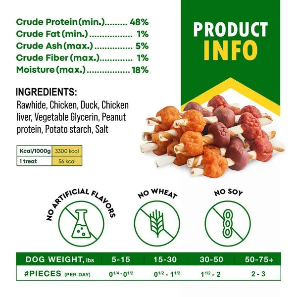 Rawhide Treats with Duck and Chicken, Grain-Free