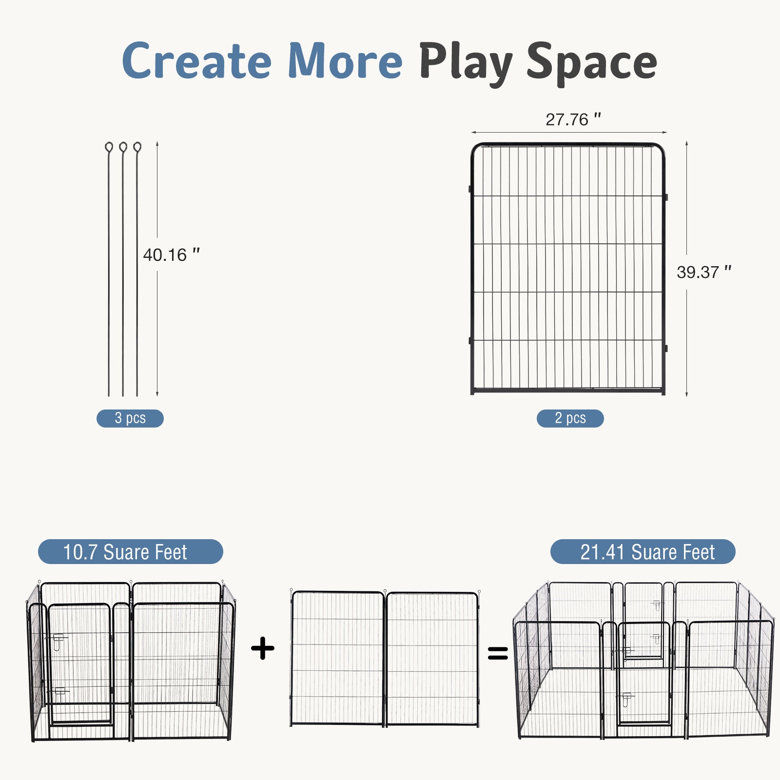 Foldable Steel Pet Enclosure with Door, 24-40 Inch Heights