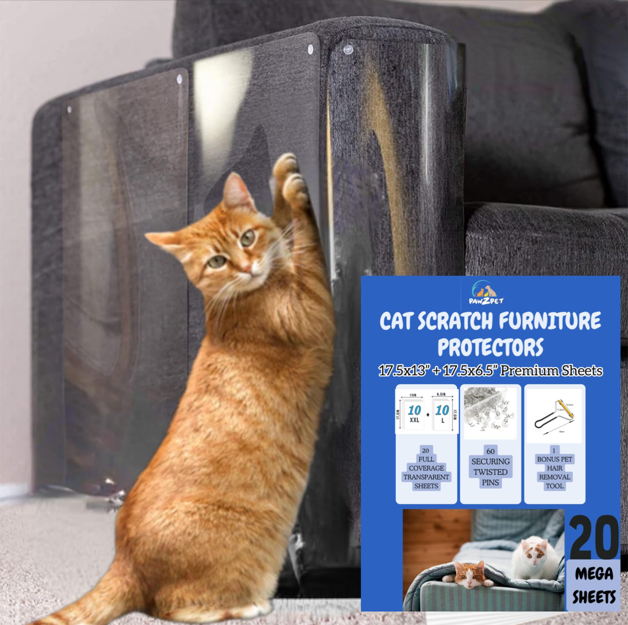 XL Clear Cat Furniture Protector Sheets, 20-Pack