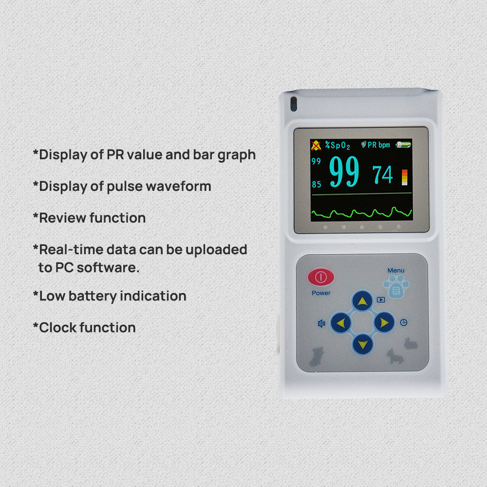 Veterinary Pulse Oximeter with Color Display and Probe