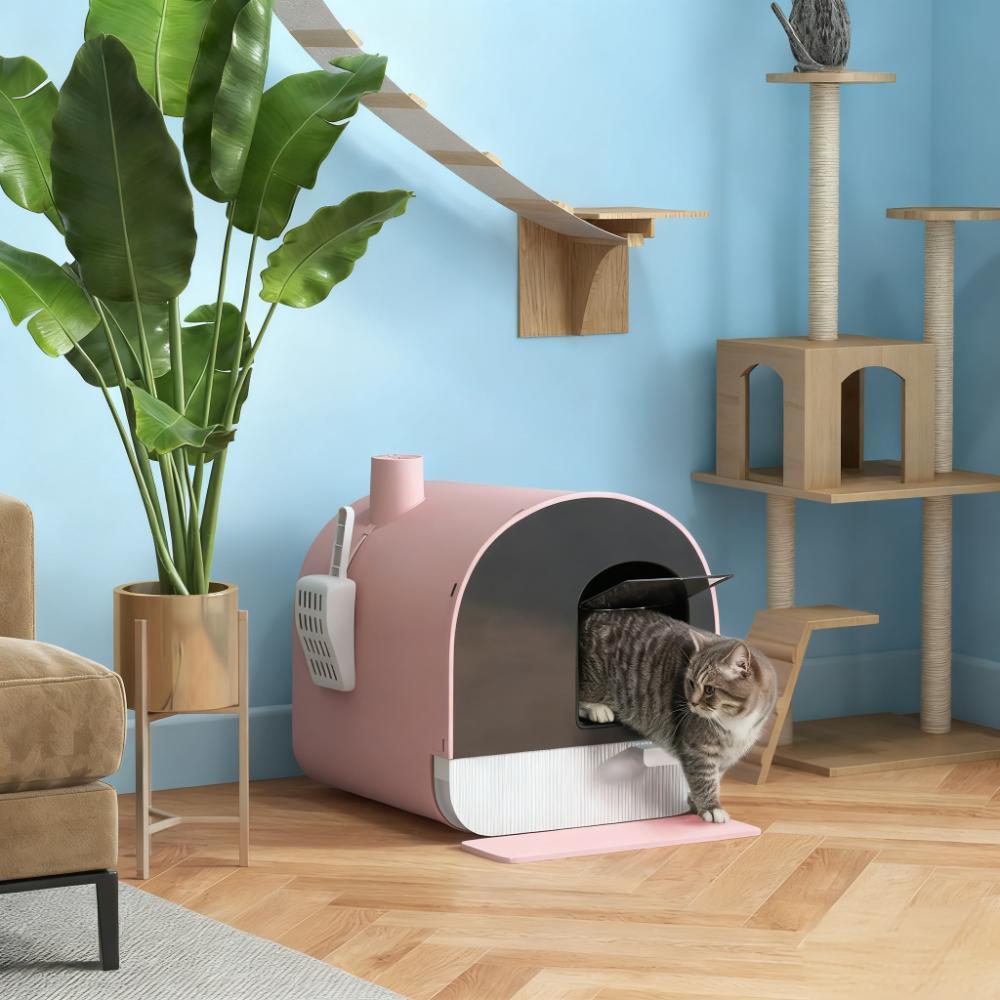 Pink Covered Litter Box with Scoop and Filter