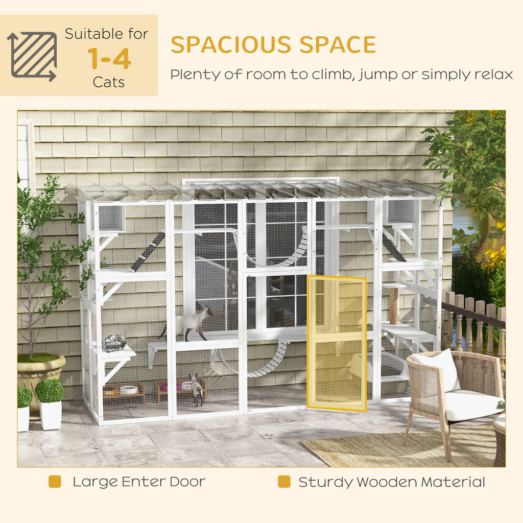 Large Cat Window Enclosure with Shelves, White