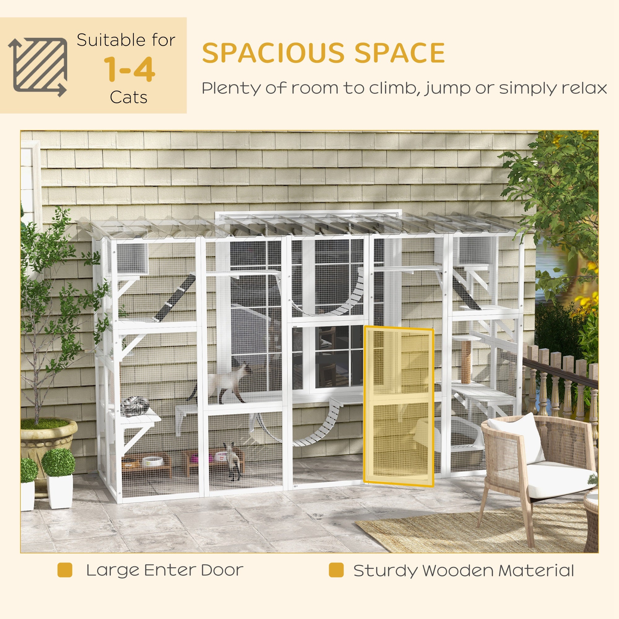 Large Cat Window Enclosure with Shelves, White