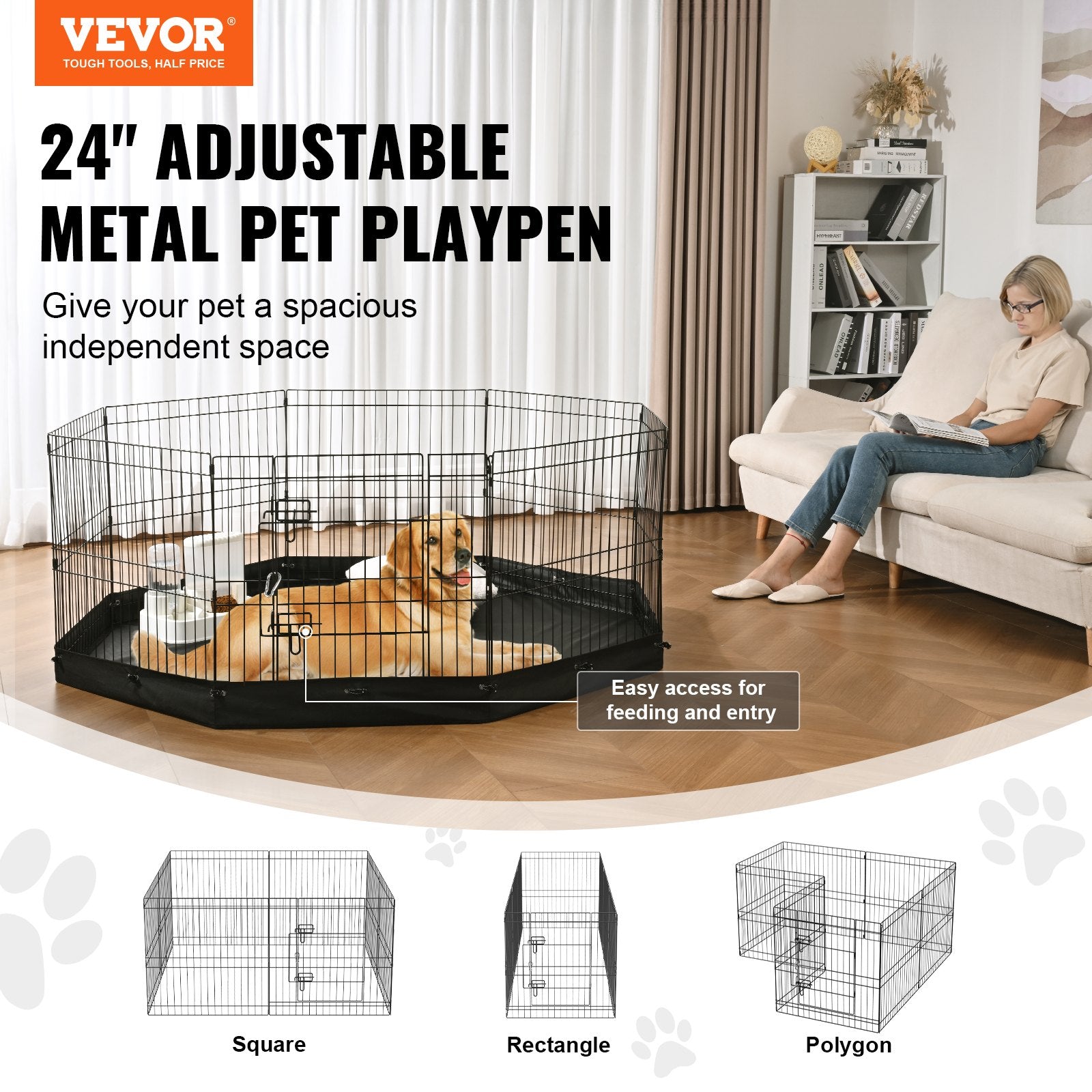 8-Panel Metal Pet Playpen with Ground Stakes, 24" H