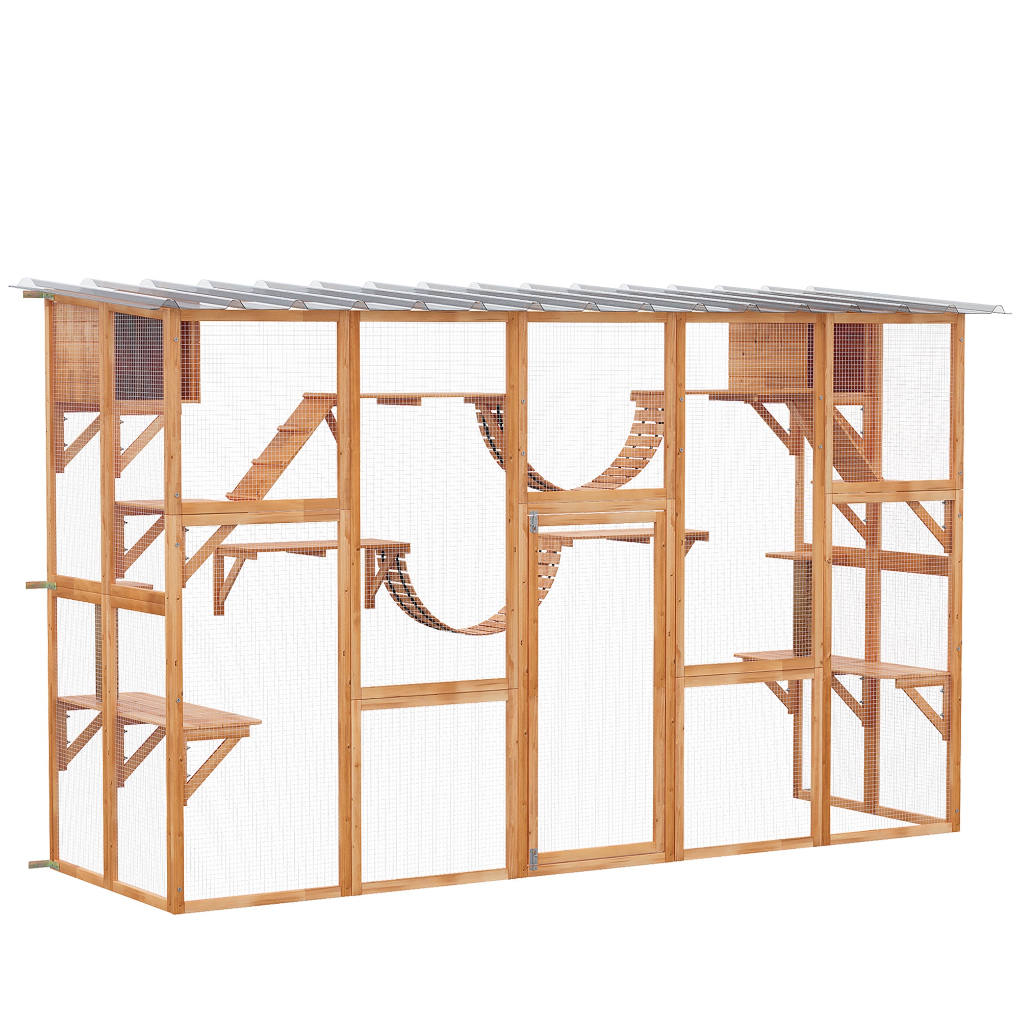 Large Orange Outdoor Cat Enclosure with Multiple Shelves