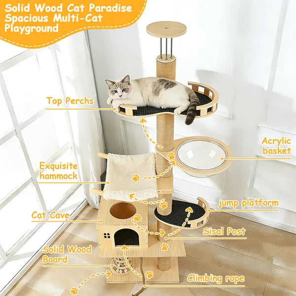 6-Level Floor-to-Ceiling Cat Tree with Capsule