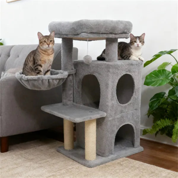 Light Gray 33.5" Multi-Level Cat Tree, Condo, & Scratchers