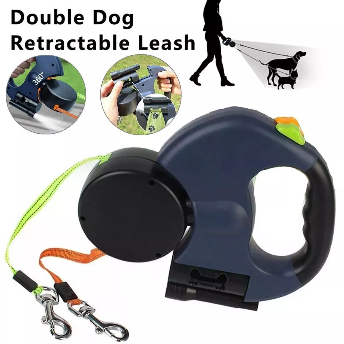 Reflective Retractable Dual Pet Leash