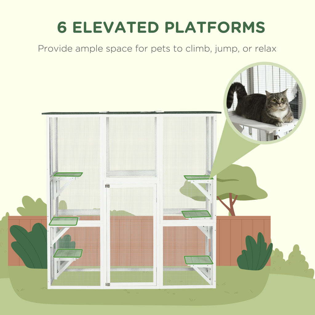 Grand Outdoor Cat Enclosure with 6 Ledges, White