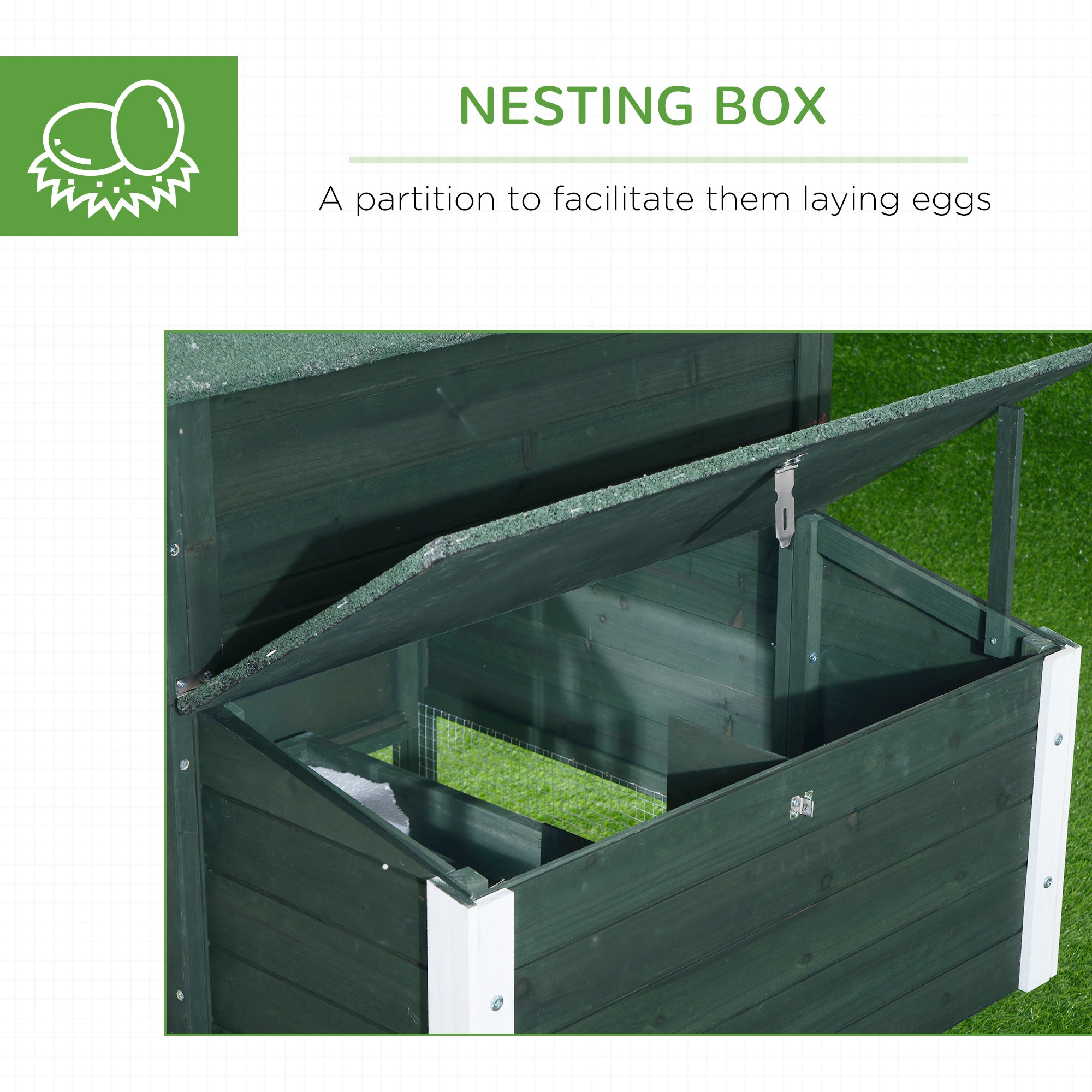 84" Wooden Chicken Coop with Run and Nesting Box, Green